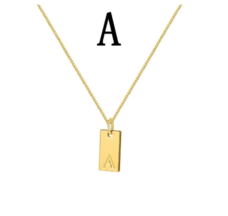 Fashion Gold 26 English Letter Square Pendant Necklace Unisex Jewelry Gift A