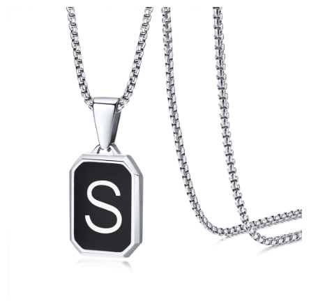 Meaeguet Black Fashion Necklace For Men Letter A-Z Pendant Stainless Steel Birthday Gift For Boyfriend S