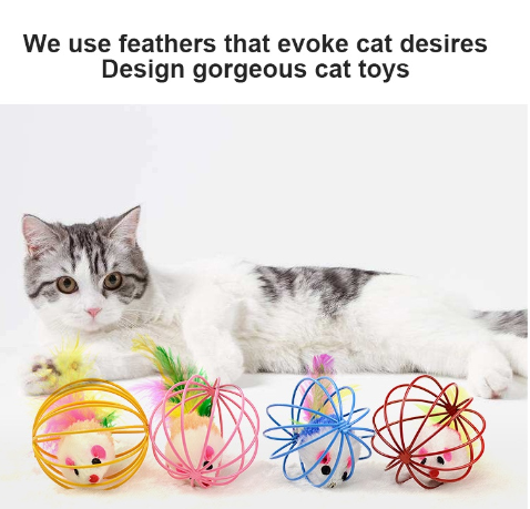 Cat toy Plush mouse in wire cage funny cat toy