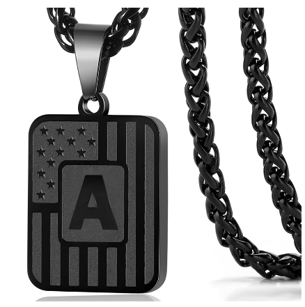 Gun Black 26 Letter Square Plate Stainless Steel Pendant Necklace Fashion Men's and Women's Jewelry Wholesale A