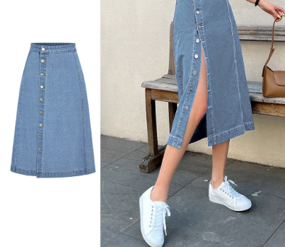 Lovito Women Casual Plain Asymmetrical Spiked Structure Line Denim Skirts L68ED116 Blue