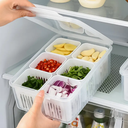 1set Kitchen Scallion Storage Box 6 In 1scallion Ginger Garlic Fresh-keeping Box Refrigerator Fruit Food Fresh-keeping Drain Box