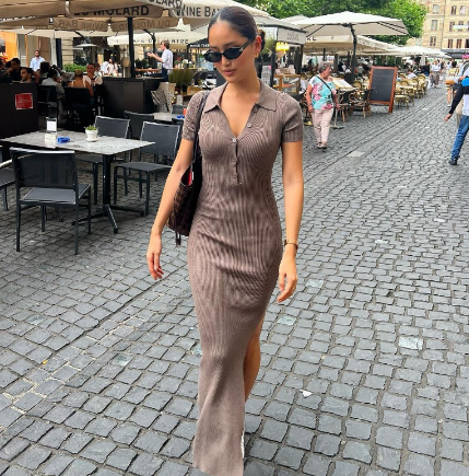 Women Turn Down Neck Button Solid Short Sleeve Slit Casual Dress