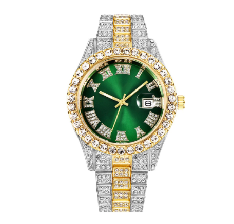 Luxury Rhinestone Roma Numerals Men's Calendar Watch Stainless Steel Band Men Business Wristwatch 02