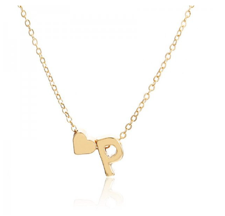 Necklace 26 Letter Pendant Necklace Women Peach Heart Shaped Clavicle Chain Necklace Accessories P