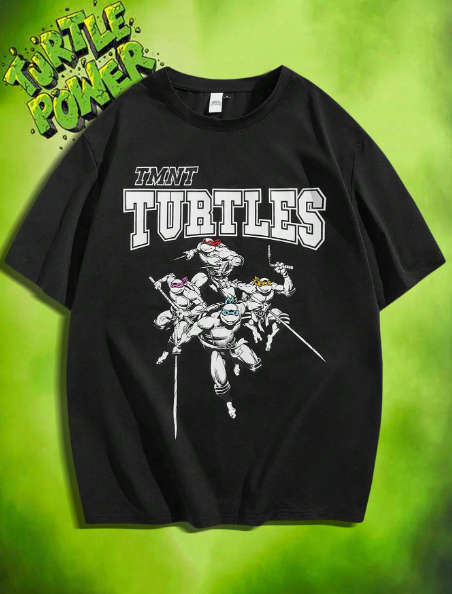 TEENAGE MUTANT NINJA TURTLES X SHEIN Men's Casual Loose Fit T-Shirt With Cartoon And Letter Printed Design, Summer