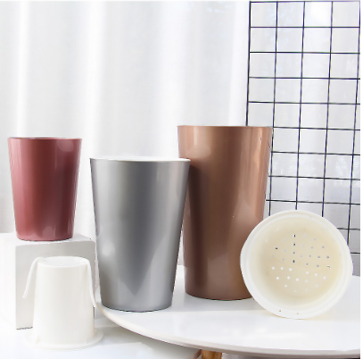 Flower Pot Metallic Shade Plastic Self Watering Planter Inner Basket Gardening (Large)
