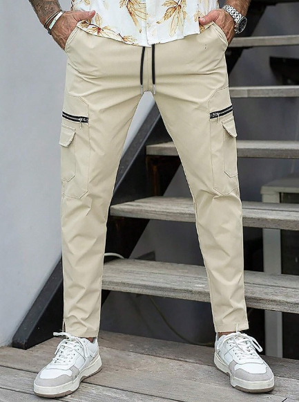 Manfinity Homme Men'S Drawstring Waist Cargo Pants With Split Hem
