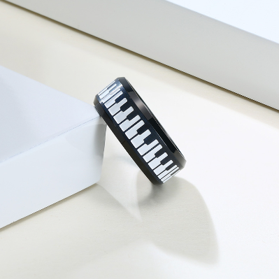 Music Piano Keyboard Stainless Steel Man Ring