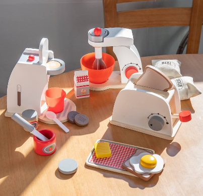 BYJ Wooden Appliance Wooden Coffee Machine Bread Machine Toaster Mixer Toy for Kids Cooking Play Set