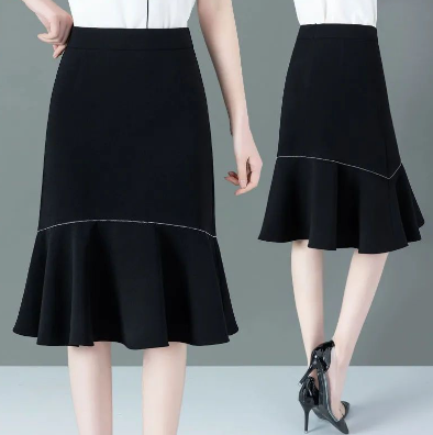 New Slim-fit A- Shape Fishtail High Waist Loose Slim Black Skirt