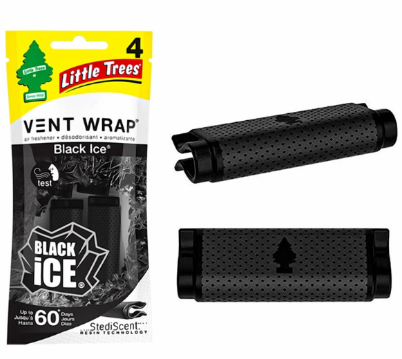 Little Trees Vent Wrap Air Freshener 4pcs (Black Ice) Provides Long-Lasting Scent, Car Air Freshener