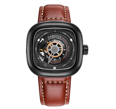 CAROTIF Automatic Skeleton Watch for men - Fashion Waterproof leather strap Sport Watches men watch F1003 8