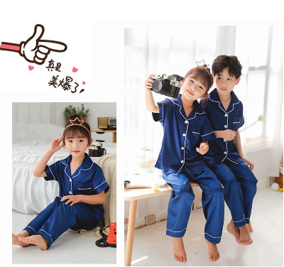 Pajamas for Kids Ice Silk Boys and Girls Summer Thin Baby Short-sleeved Trousers Home Service