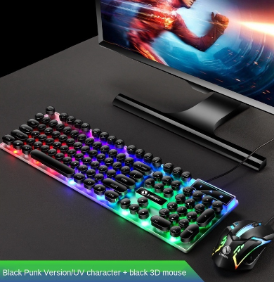 Keyboard and Mouse set Punk Retro Backlit Gaming Keyboard USB Wired Hanging Keyboard and Mouse set