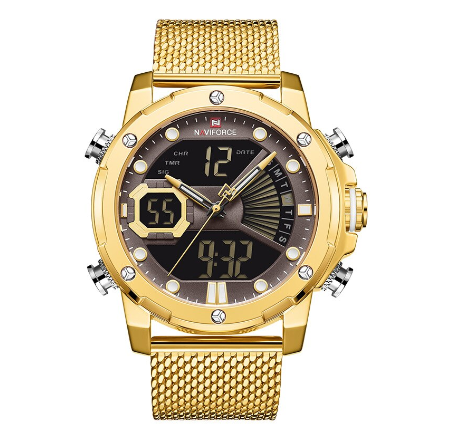 Naviforce NF9172 Men Luxury Brand Gold Business Stainless Steel Quartz Waterproof Sport Watches GOLD