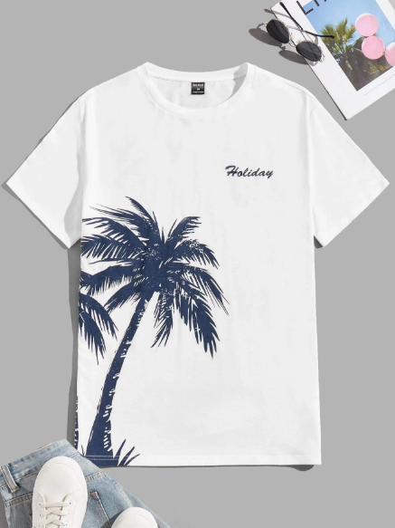 Manfinity Chillmode Men T-Shirts Fit Crew Neck Short Sleeve Graphic Tee Palm Tree Casual Fashion Men Clothes Summer