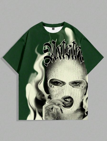 Manfinity EMRG Plus Size Men's Round Neck Short Sleeve Graphic Printed Casual T-Shirt