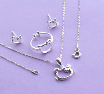 Italy Sterling Silver Kitty Set for Child