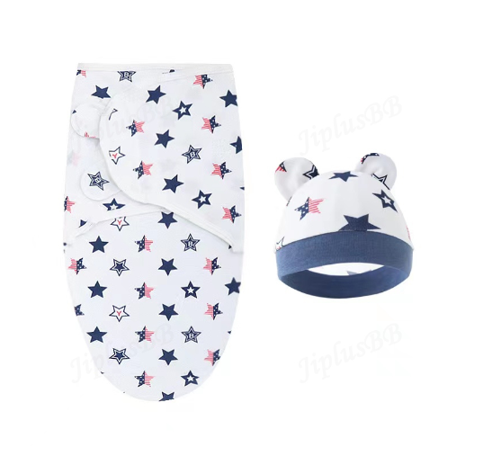 Newborn Baby Muslin Swaddle Blanket Hat Set Swaddle Bedding Wrap Blanket Baby Swaddling S42