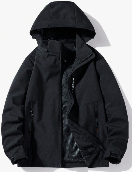 Men's Solid Color Detachable Hat Windproof, Waterproof, Breathable, Outdoor Sports Jacket With Magic Sticker Cuffs, Spring And Autumn Spring Tops