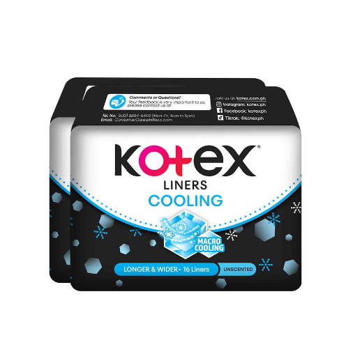 Kotex Cooling Longer & Wider Liners - 16 Liners x 2 Packs (32 Liners)