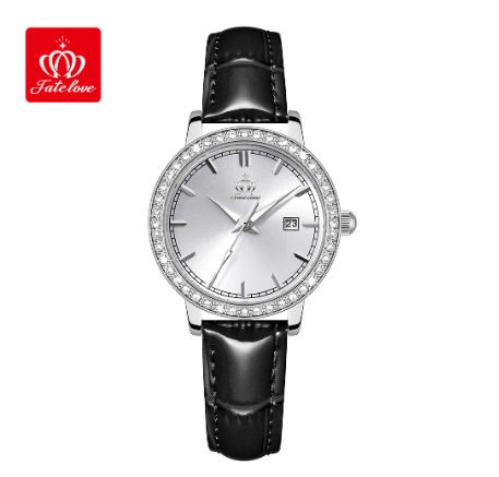 Fate Love Watch For Women Waterproof Leather Strap Stainless Steel With Box Original Quartz Luminous Authentic Fashion Watches WHITE DIAL BLACK LEATHER STRAP