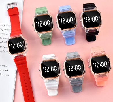 LED Square Digital Watch Silicone Band Waterproof Sports Watch