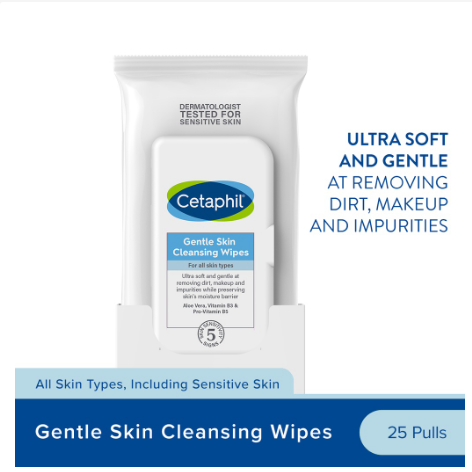 Cetaphil Gentle Skin Cleansing Wipes – 25 Sheets (Fragrance-Free / Gentle / for Sensitive Skin)