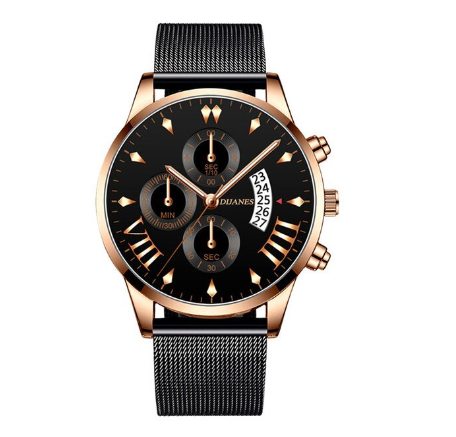 Luxury Gold Mens Stainless Steel Mesh Belt Quartz Watch Men Business Casual Wrist Watches Analog Clock Relo Ng Kalalakihan  BLACK ROSEGOLD