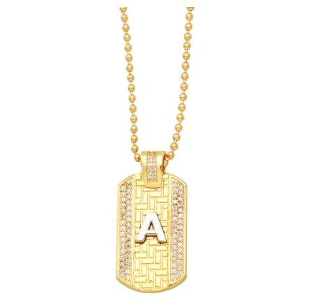 Luxury 18K Gold Plated Stainless Steel Ball Bead Chain 26 Letter Necklace Capital Initial Letter Name Pendant Nameplate Necklace Women A