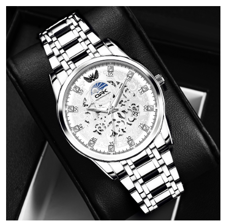 OPK Watch For Men Waterproof Luminous Quartz Original Calendar Diamond Stainless Steel Strap Watch WHITE DIAL SILVER STRAP