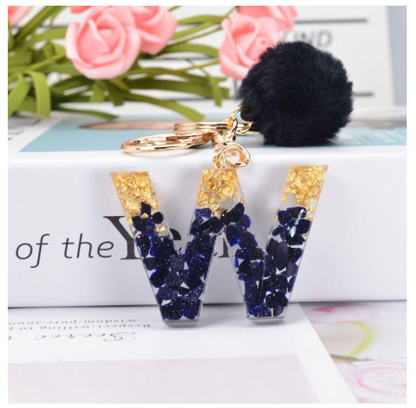 Lanfy Black Pompom Letter Keychain 26 Letter Initials Alphabet A To Z 26 Alphabet Keyring Cute A To Z 26 Black Pompom Resin Birthday Gifts W