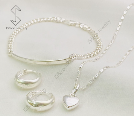 JS&CO Jewelry 925 Silver 3 in1 Pendant Necklace Stud Earrings Bracelet Set for Women Set-135