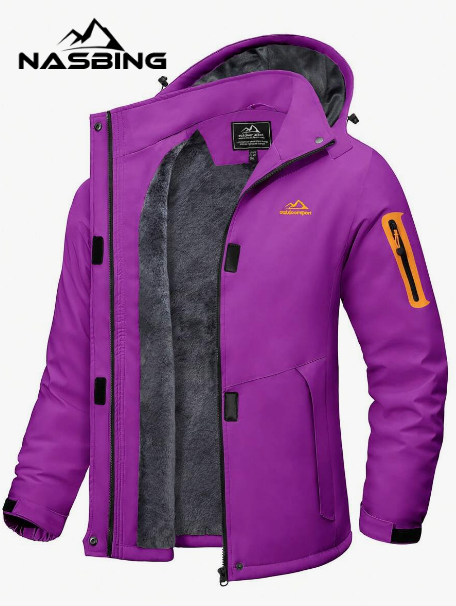 NASBING Women's Winter Waterproof Outdoor Jacket Windbreaker Fleece Lined Coat with Detachable Hood for Hiking
