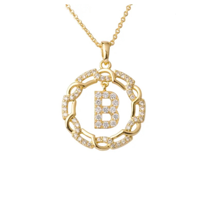 YH 18K Thai gold plated lnitials Pendant A-Z Letter Necklace For Women （3lengths Free Adjustment）B