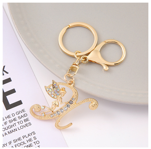 Exquisite Elf Letter Metal Keychains Luxury Gold Color Rhinestone Alphabet Keyrings For Men Women Handbag Ornaments Gifts X