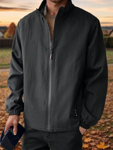 Men's Plain Color Zip-Up Casual Sports Jacket