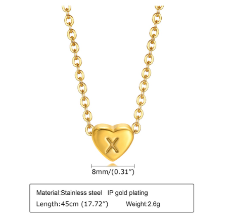 MG A-Z Letter Necklace, Lovely Cute Heart Letter Necklace, Necklace Gift Jewelry, Gold Stainless Steel X