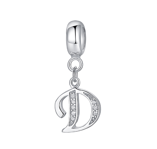 26 English Letter Pendants Suitable For Pandora Bracelet DIY Necklace 925 Silver-Plated Charm Simple Fashion Jewelry Pendant D