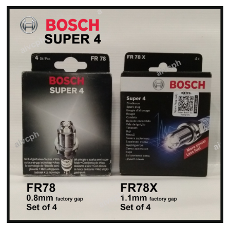 Bosch Super 4 FR78 FR78X Spark Plugs (Set of 4) (Cross BKR5E-11 K16R-U11 BKR5E ) Plug Vios Corolla