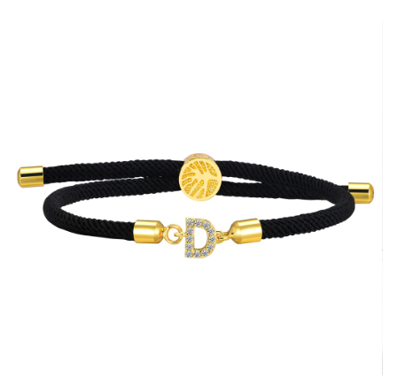 Vnox Zircon Cubic A-Z Initial Letter Women Bracelet Tree of Life Adjustable Rope Bracelet for Women Jewelry Gift D