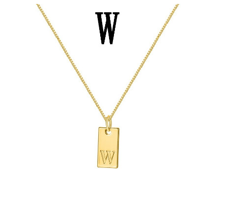 Fashion Gold 26 English Letter Square Pendant Necklace Unisex Jewelry Gift W