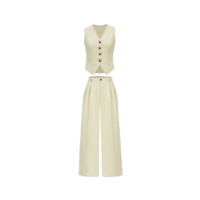 Lovito Women Grace Prom Button Front Pocket Pants Sets L62ED118 Apricot (Top/Pants)