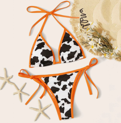 Women Leopard Print High Waist Two Pieces Bikini Swimwear Swimsuit Beachwear