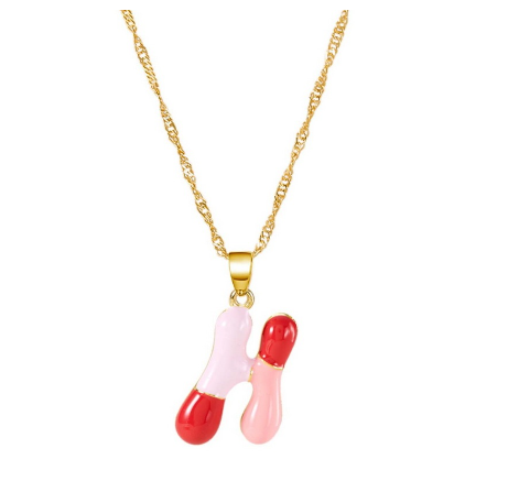 Fashion Simple English Capital A-Z Necklace Colorful 26 Letters Necklaces For Men And Women Jewelry Gifts Drip Oil Summer Letter H