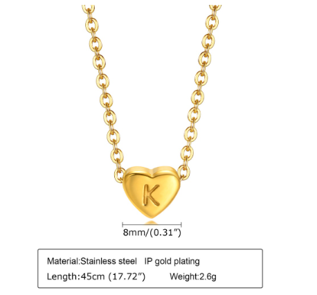 MG A-Z Letter Necklace, Lovely Cute Heart Letter Necklace, Necklace Gift Jewelry, Gold Stainless Steel K