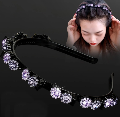 Korean Crystal Flower Headband Retro Rhinestone Braided Hair Band Woman Hair Accessories