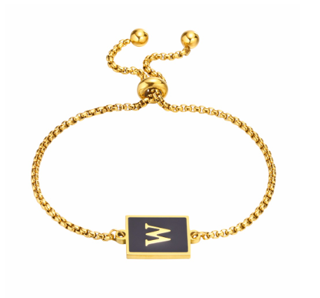 Vnox Initial Letter Black Bracelet,Gold Tone A-Z 26 Alphabet Charms Chain with Ball Clasp,Luxury Gifts for Women W