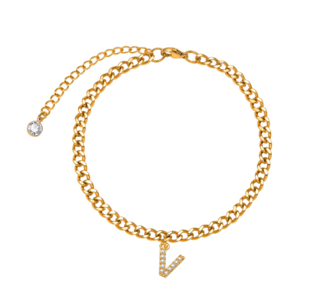 Vnox Initial Ankle Bracelets for Women, 14K Gold Plated Cuban Chain Initial Anklets for Women Anklet Foot Jewelry 26